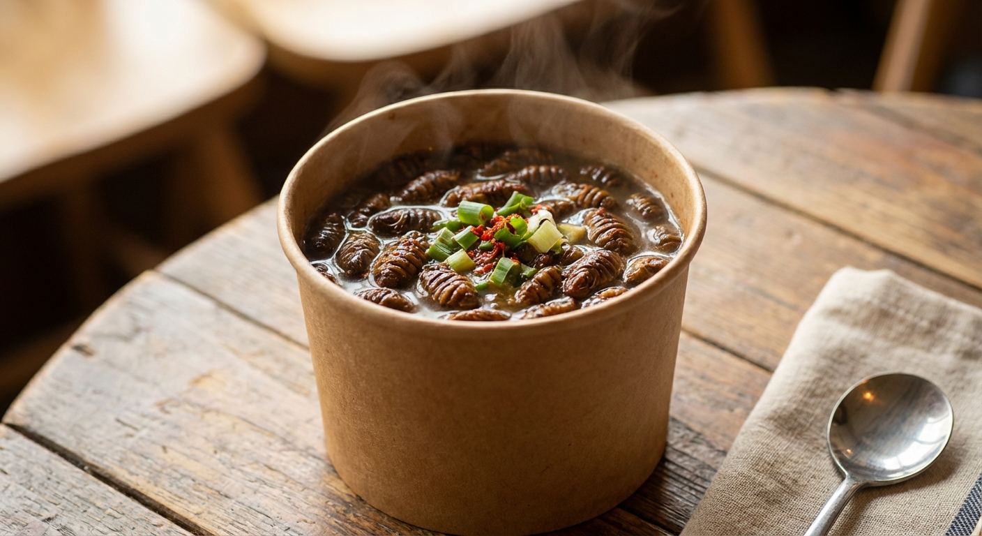 종이컵에 담긴 따뜻한 번데기와 국물