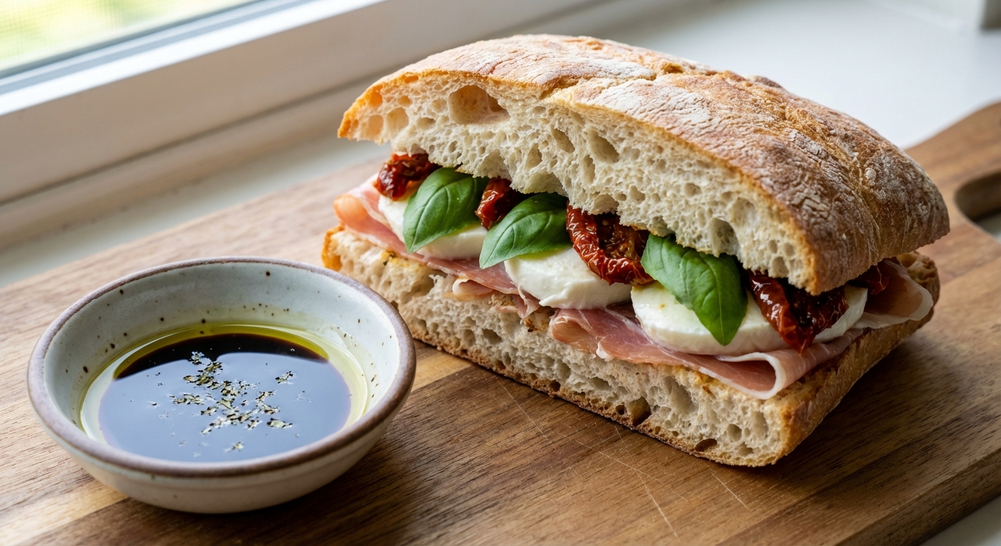 치아바타 샌드위치와 발사믹 식초 디핑