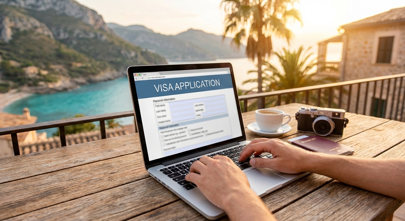 노트북으로 온라인 신청하는 모습