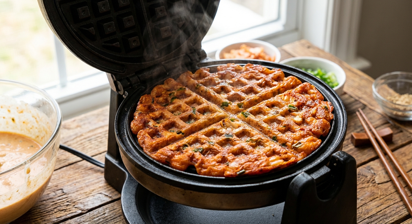 와플기계로 김치전 만들기, 바삭함이 두 배가 되는 신박한 조리법