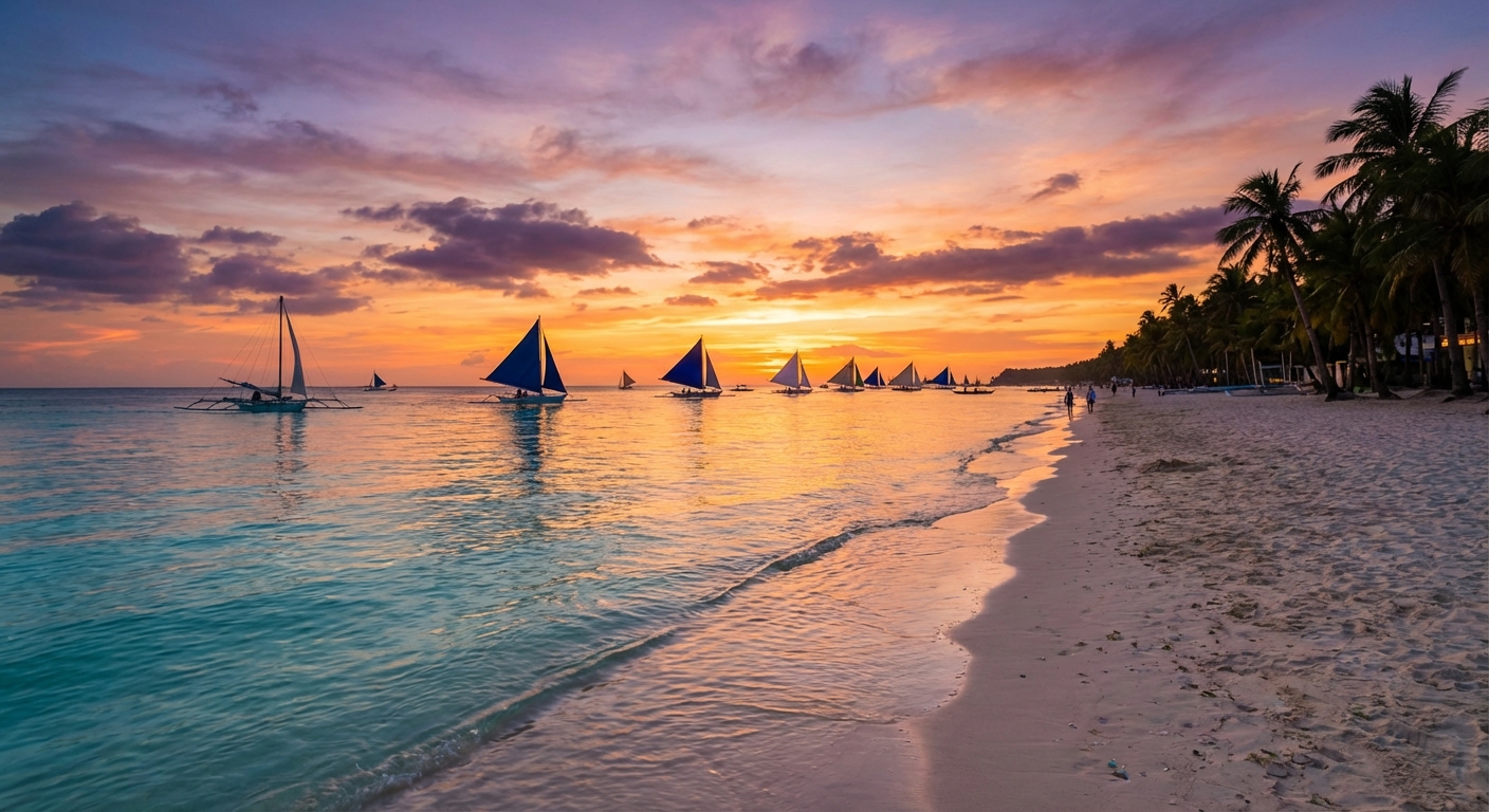 보라카이 화이트비치의 선셋 장면