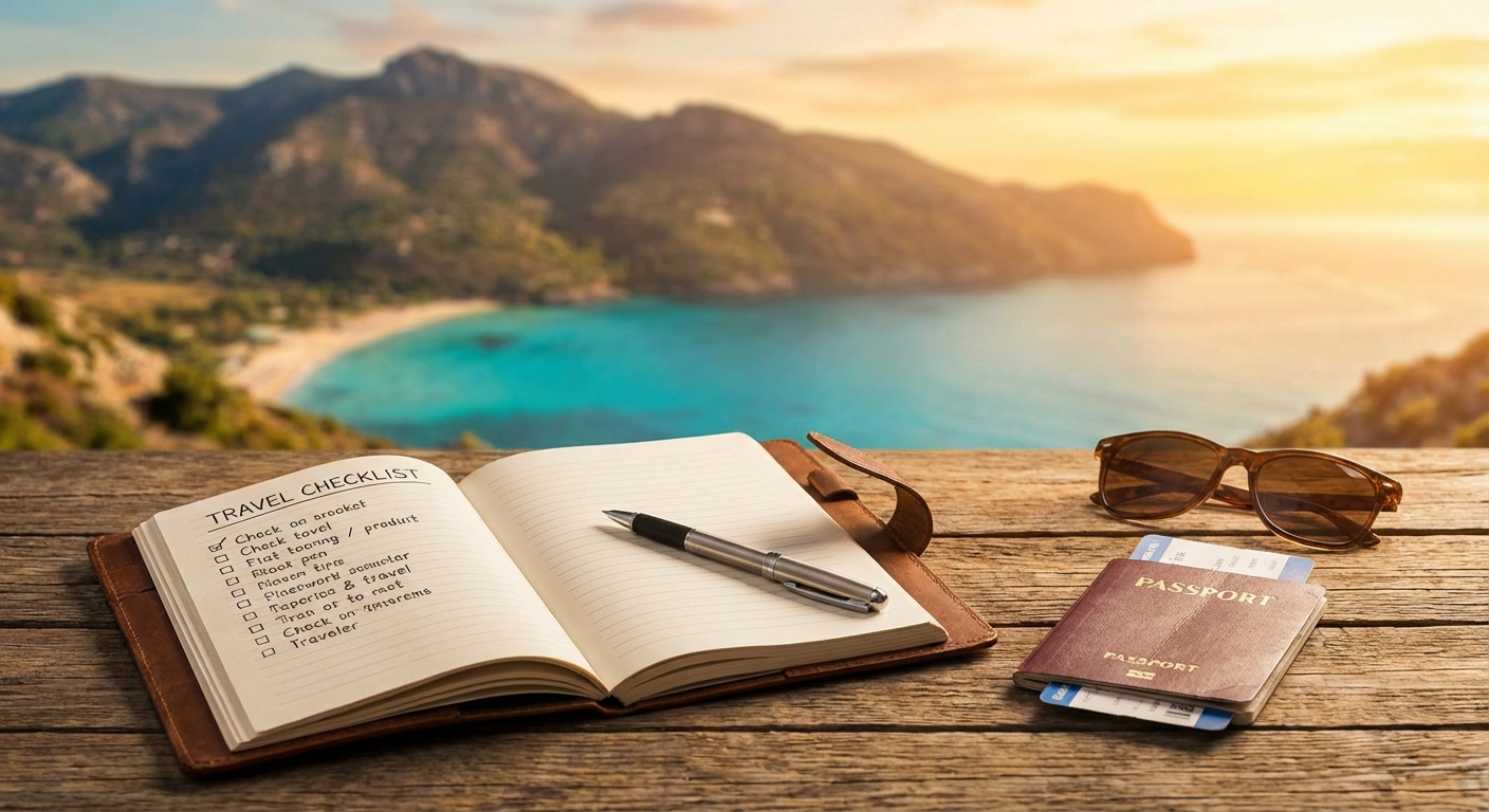 여행 체크리스트와 여권, 항공권