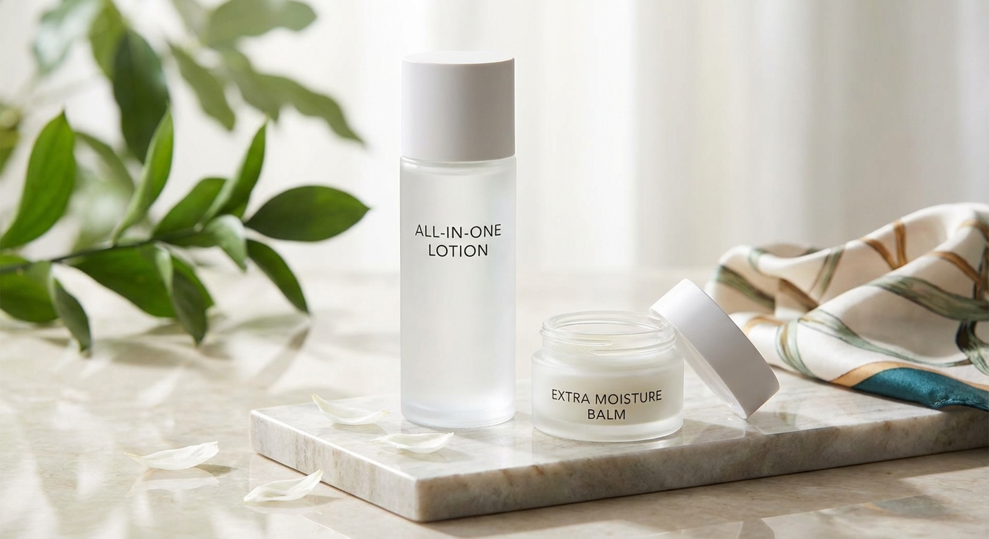 올인원 로션과 추가 보습 제품을 함께 놓은 모습