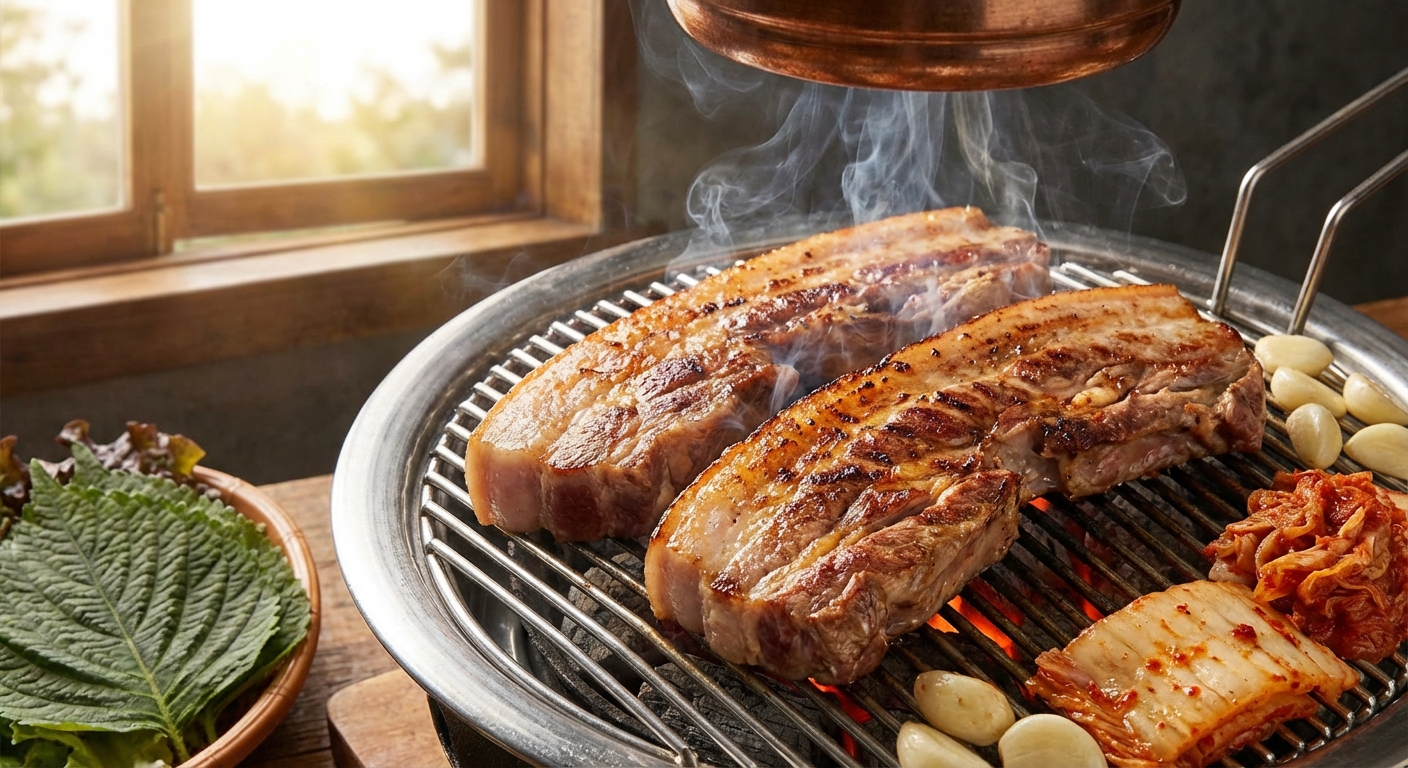 흑돼지 삼겹살 구이 현장 사진