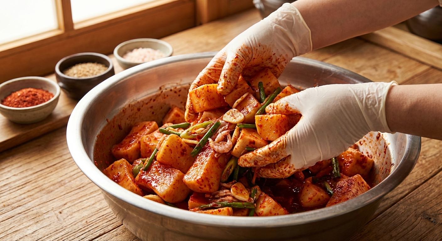 석박지 버무리는 과정