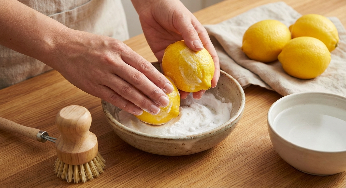 베이킹소다로 레몬을 세척하는 과정