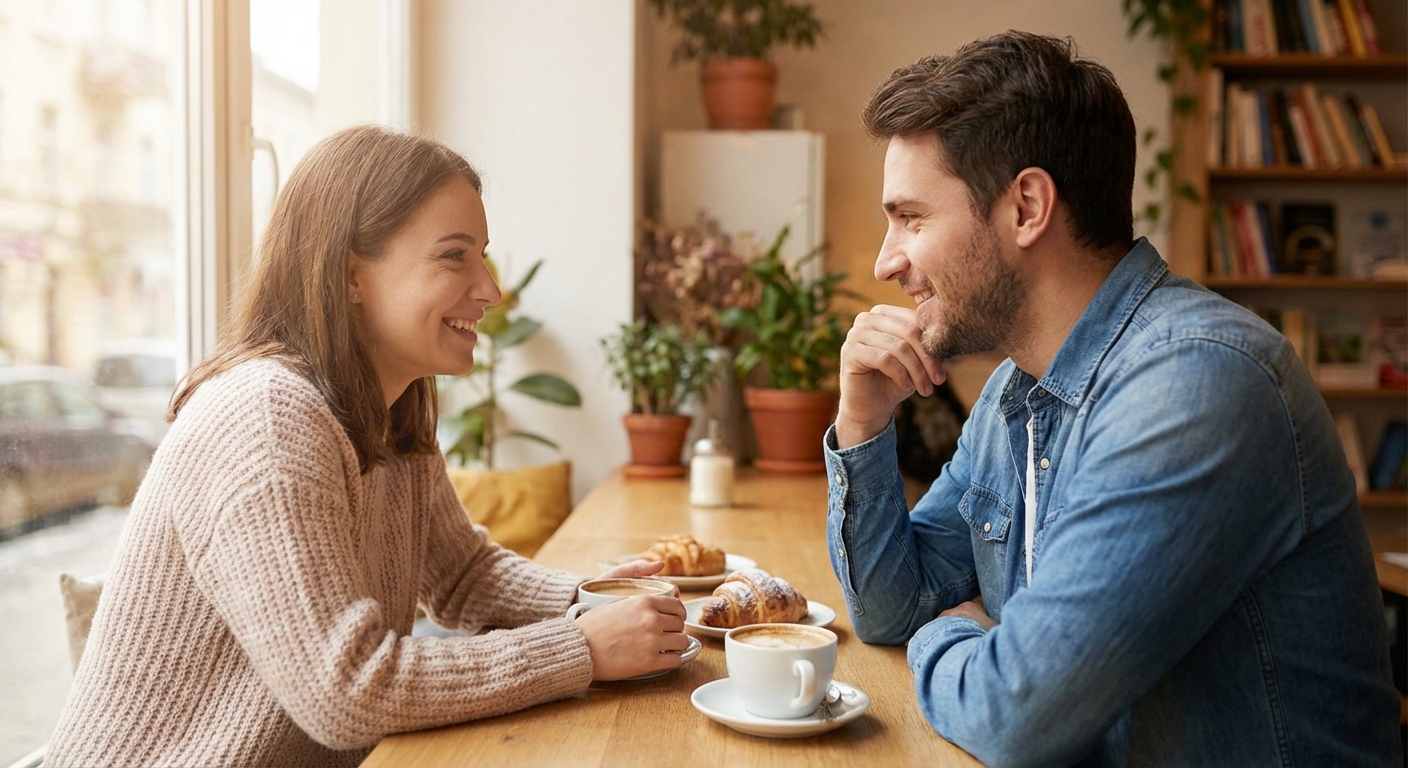 카페 테이블에서 편안하게 앉아 대화하는 풍경