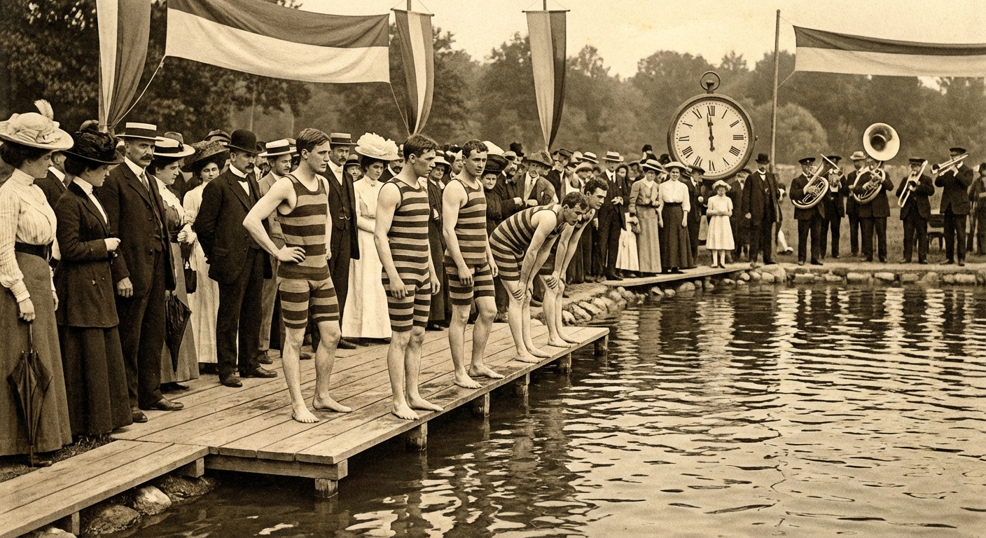 1900년대 초기 수영 대회 장면