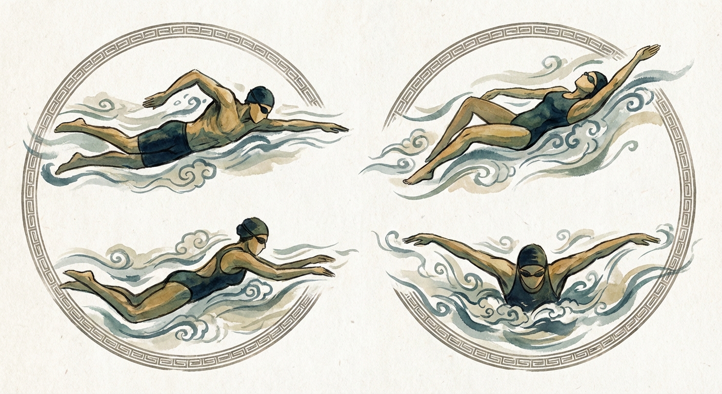 네 가지 수영 영법 비교 일러스트