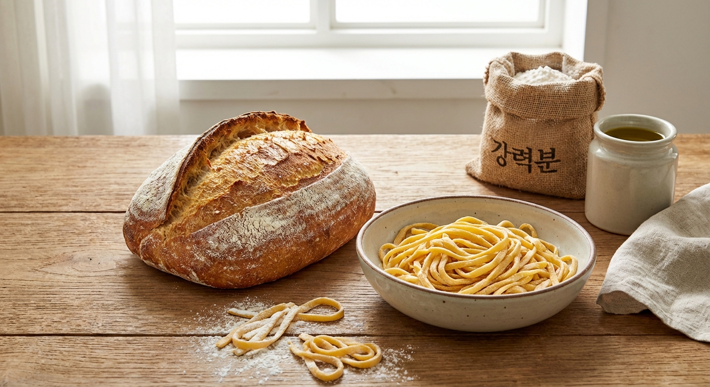 강력분으로 만든 빵과 파스타