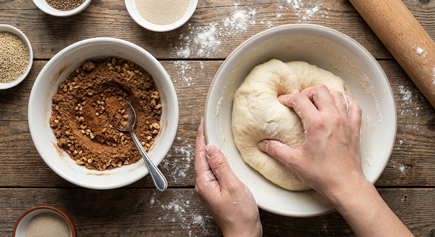 호떡 반죽과 속재료 준비 과정