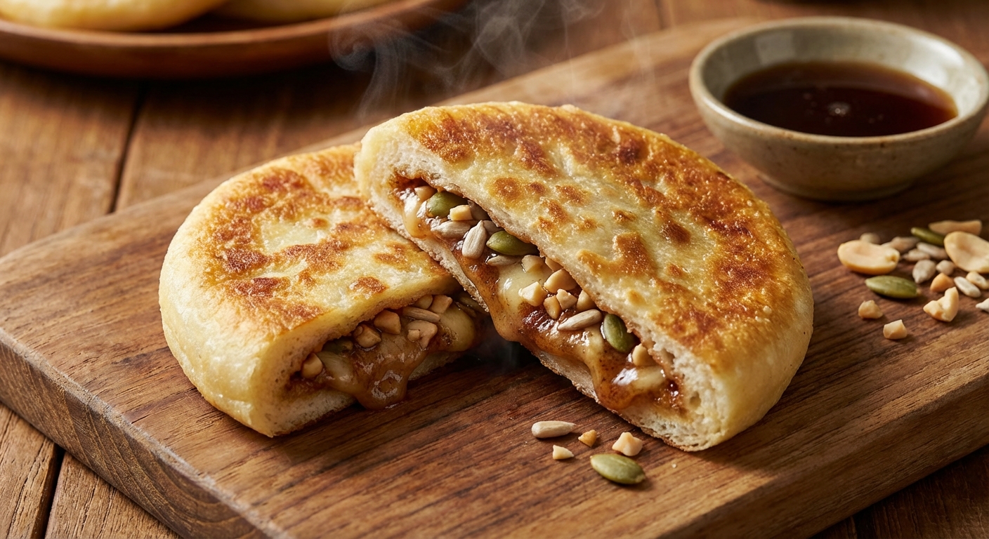 다양한 속재료가 들어간 호떡 단면