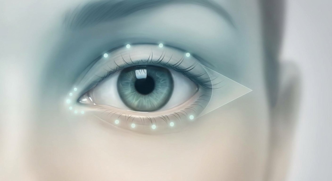 눈꼬리 삼각존 부위 표시 및 유분&middot;눈물 분비 지점 설명