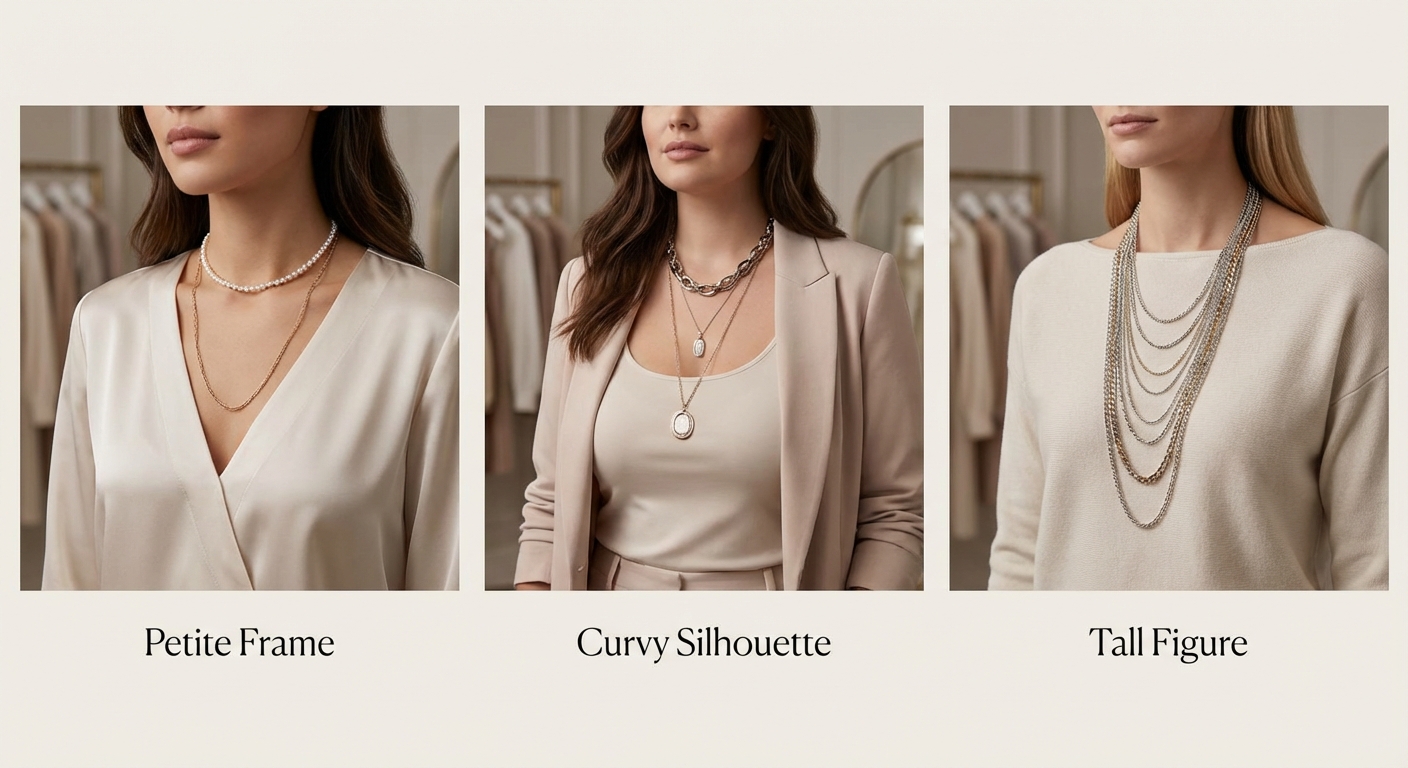 체형별 목걸이 레이어드 착용 비교 사진