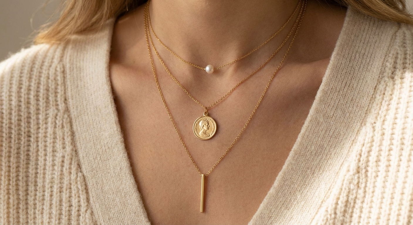 초보자용 목걸이 레이어드 조합 예시 디테일컷