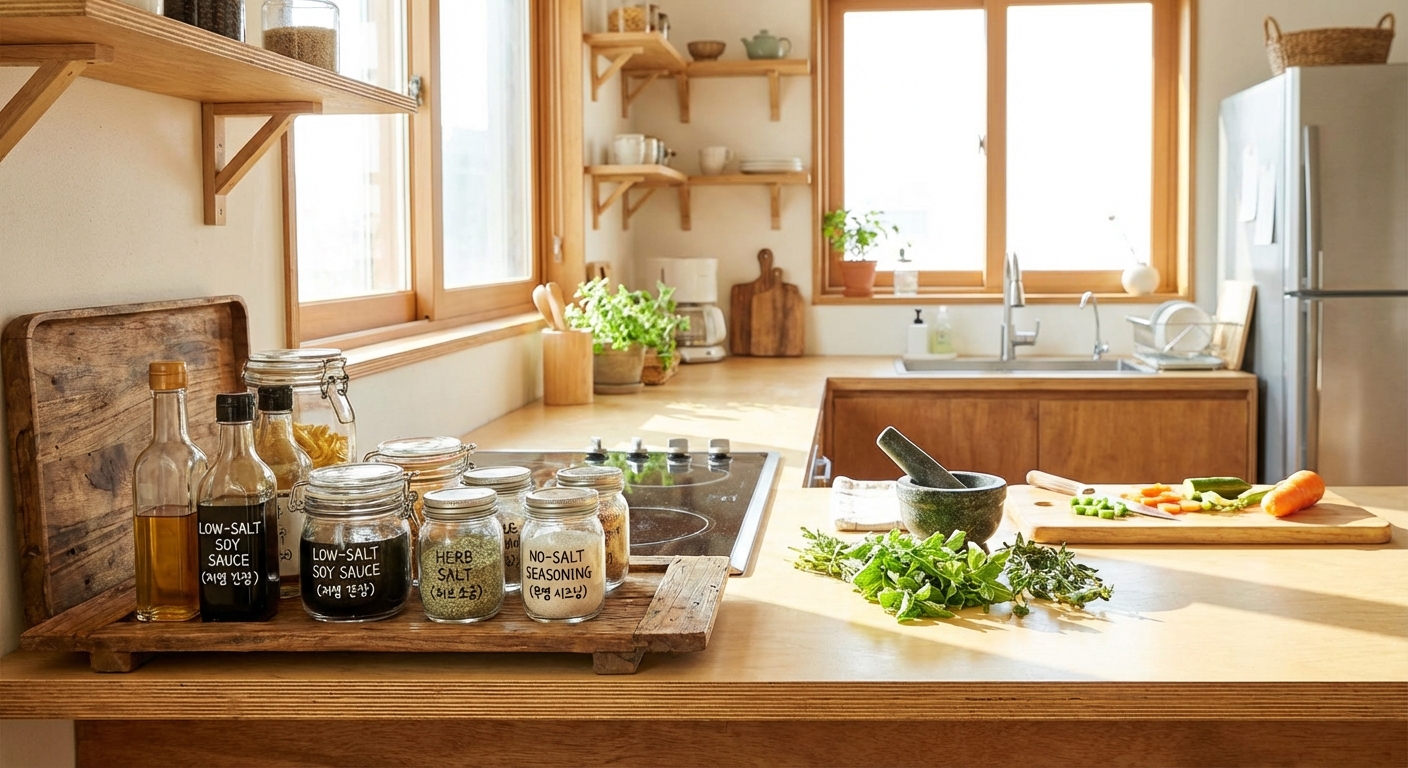주방 동선과 저염 양념 배치 예시