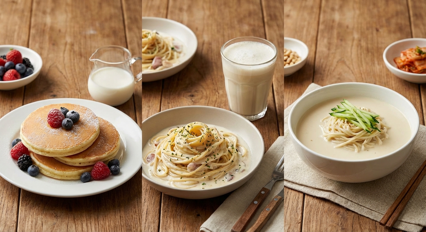 우유와 두유를 활용한 다양한 요리 사진