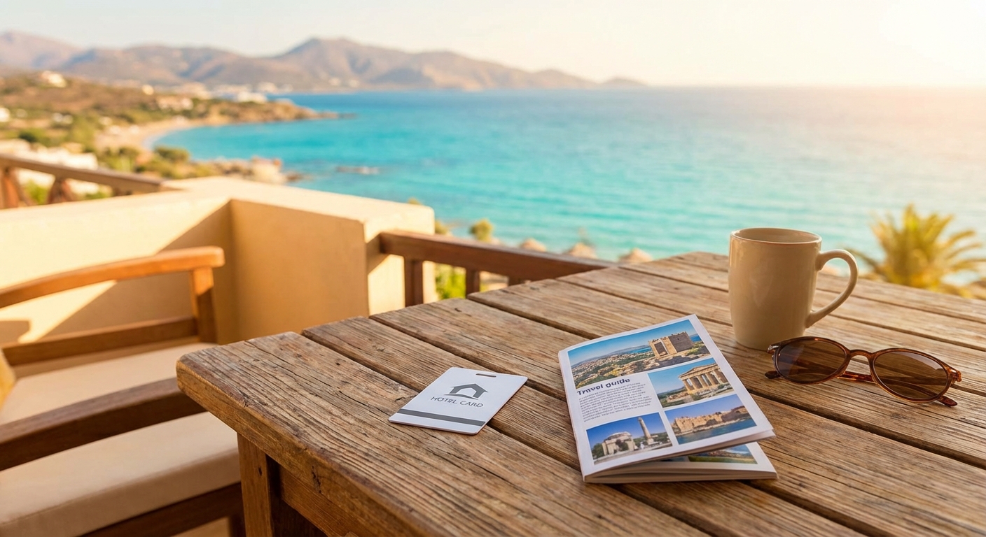 호텔 객실 키카드와 안내 책자