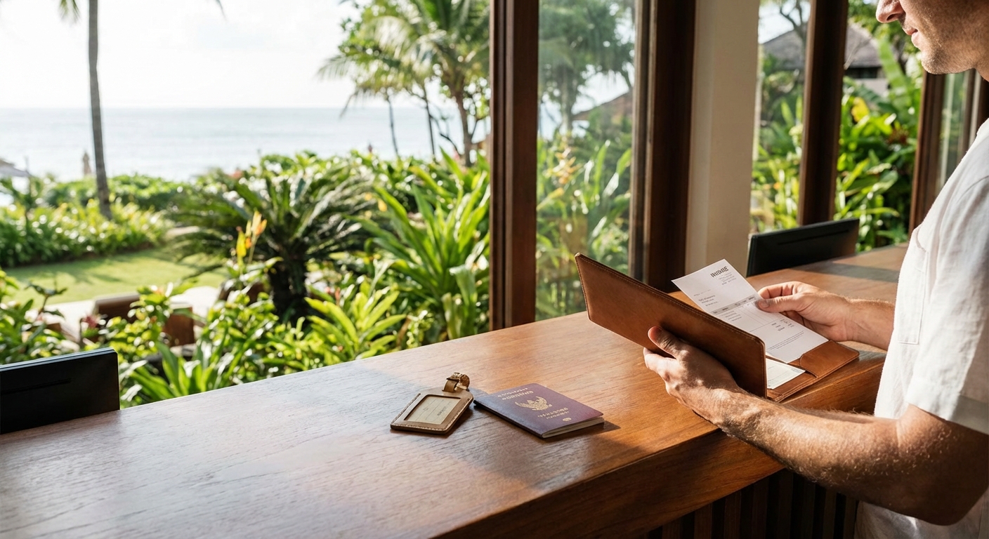 호텔 체크아웃 데스크와 청구서