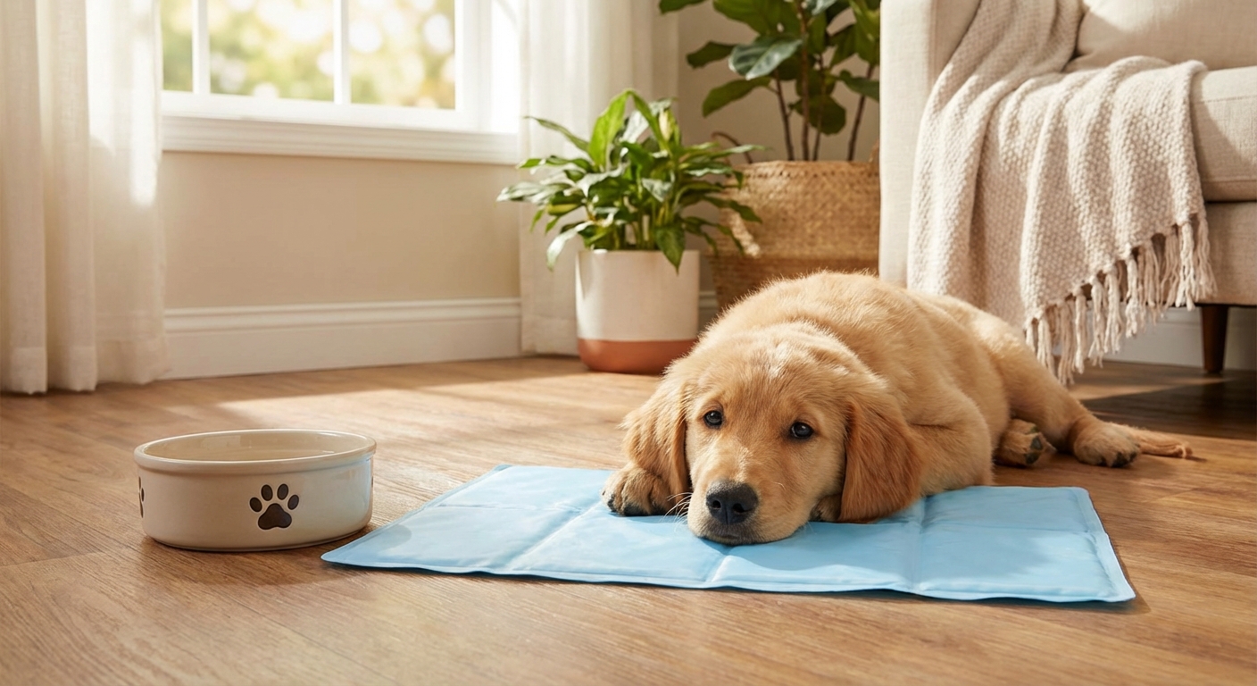 강아지 쿨매트와 물그릇