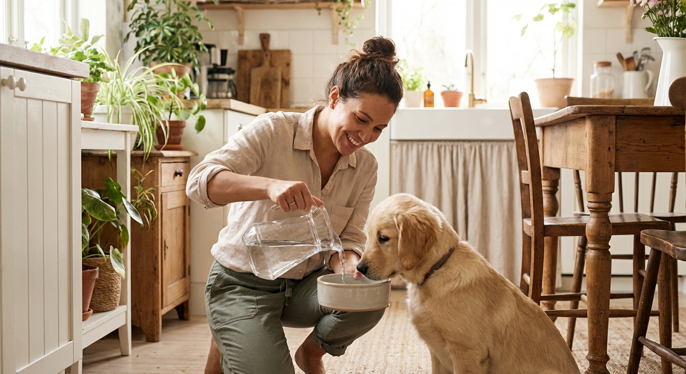 강아지에게 물 주는 모습