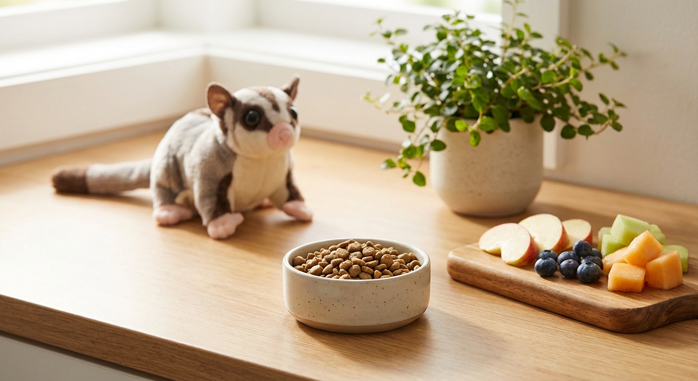 슈가 글라이더 전용 사료와 과일 간식