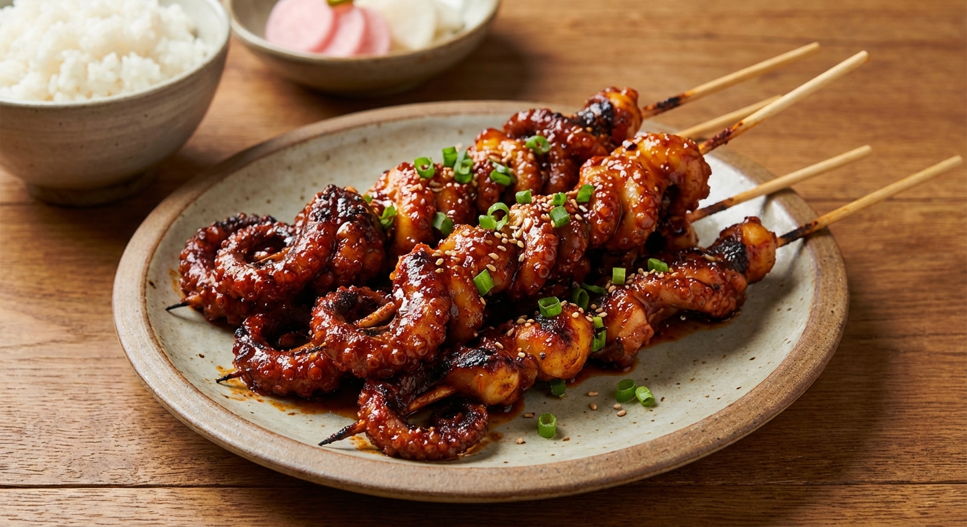 양념이 발라진 낙지 호롱이가 노릇하게 구워진 완성 모습