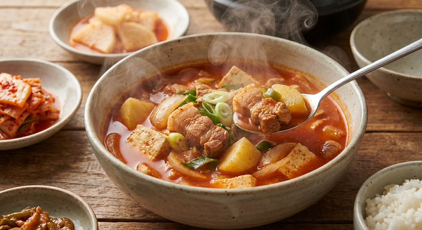 김이 모락모락 나는 짜글이 완성 사진