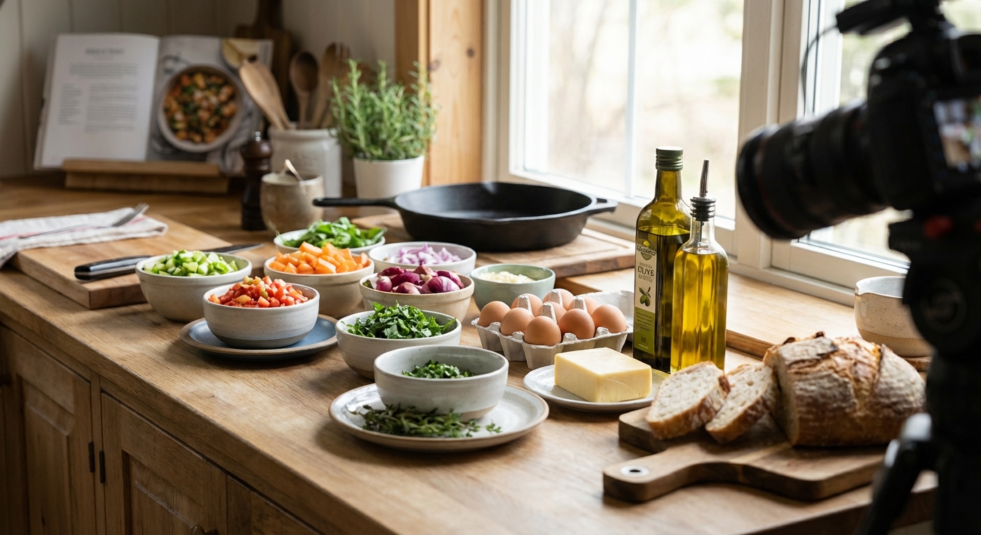 재료가 정리된 조리대 사진