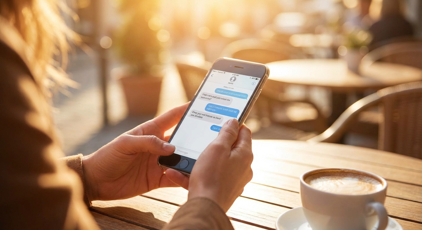 스마트폰으로 메시지를 주고받는 모습