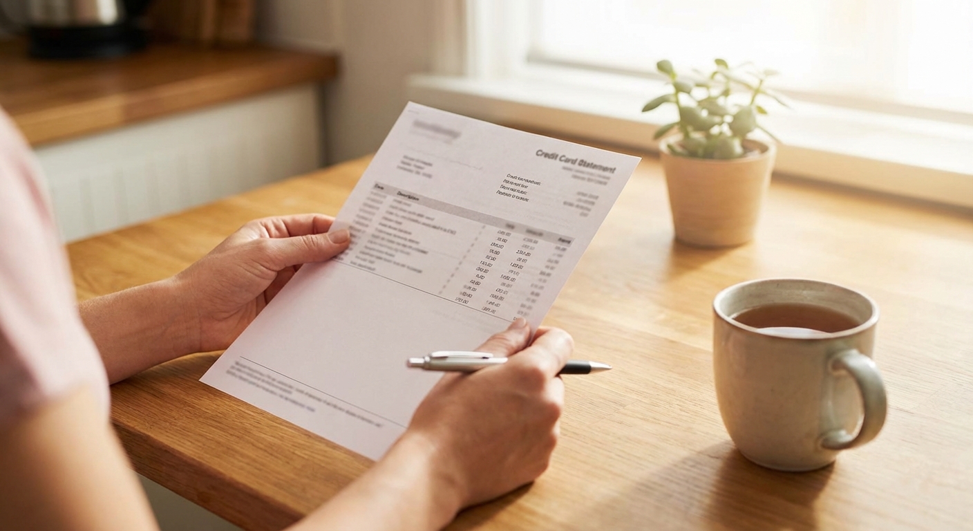 카드 명세서를 확인하는 손