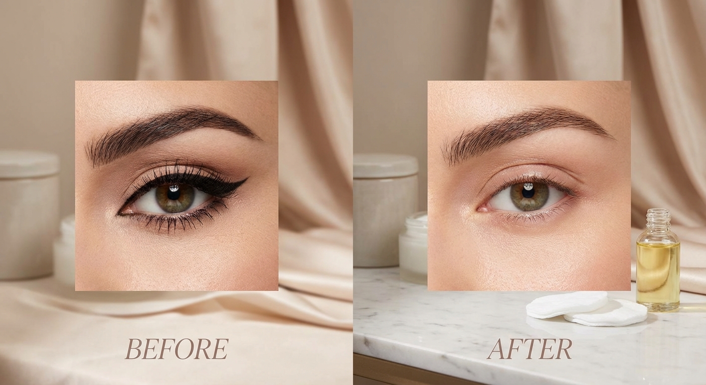 아이라이너와 마스카라 클렌징 전후 비교