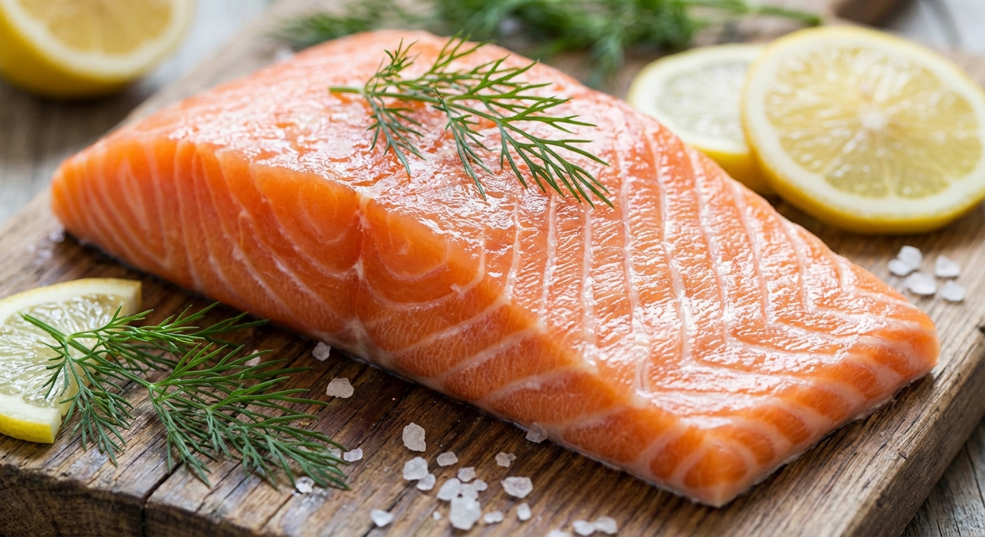 신선한 연어의 표면 상태