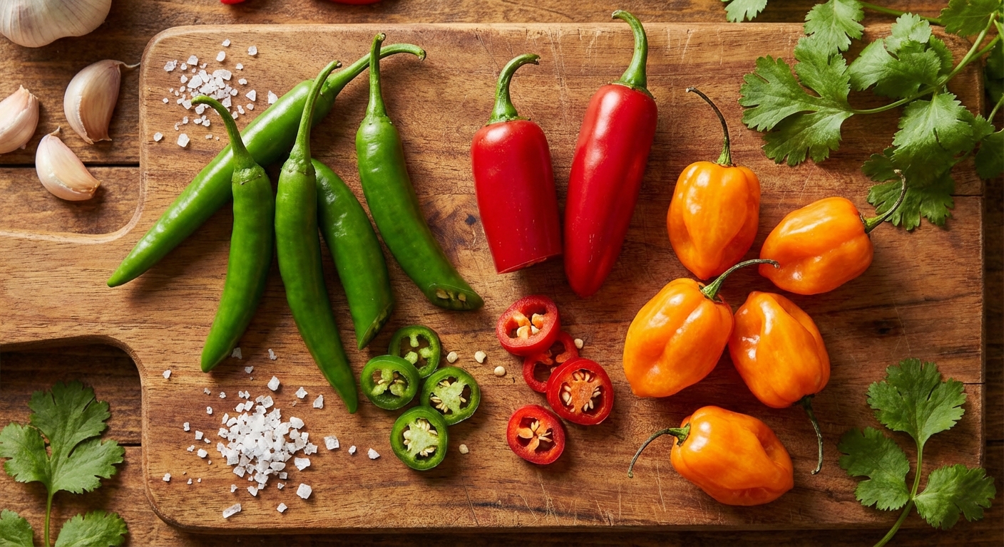 청양고추, 할라피뇨, 하바네로 등 다양한 고추 비교 사진