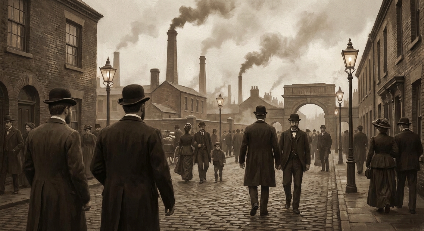 근대 초기 공장 또는 직장인 출퇴근 풍경